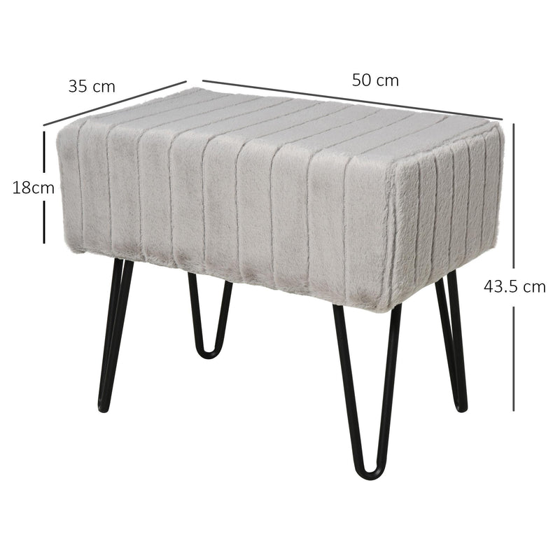 Panca Imbottita 50x35x43,5 cm in Metallo e Peluche  Grigia
