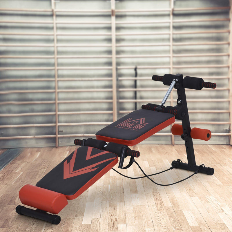 Panca Fitness per Addominali Inclinata Multifunzione Regolabile  Nera e Rossa
