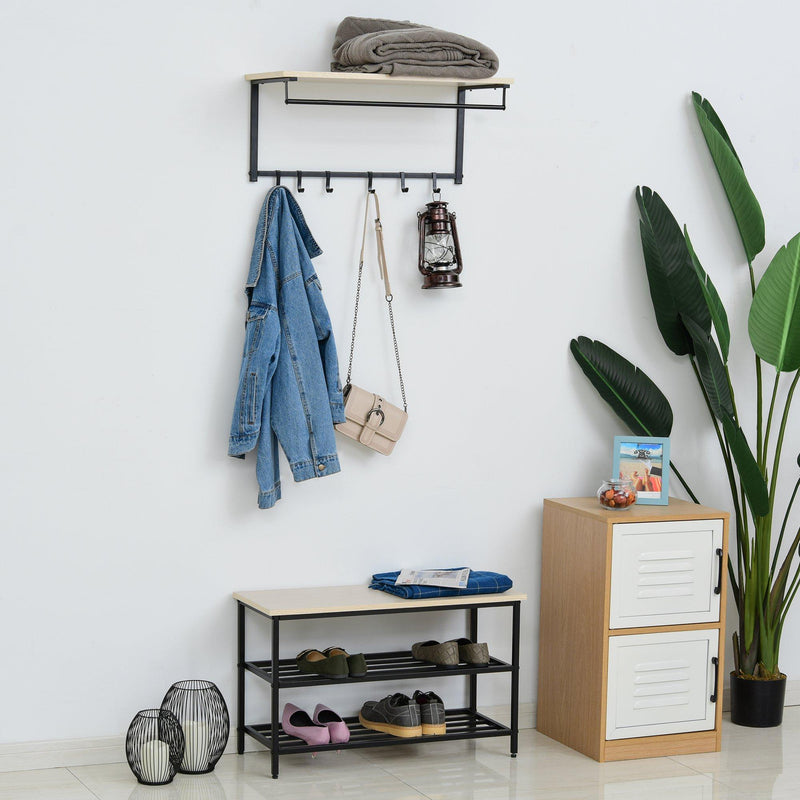 Appendiabiti Panchina per Ingresso con Scarpiera in Legno e Metallo  Nero