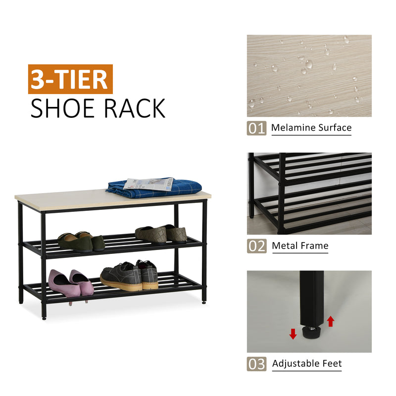 Appendiabiti Panchina per Ingresso con Scarpiera in Legno e Metallo  Nero