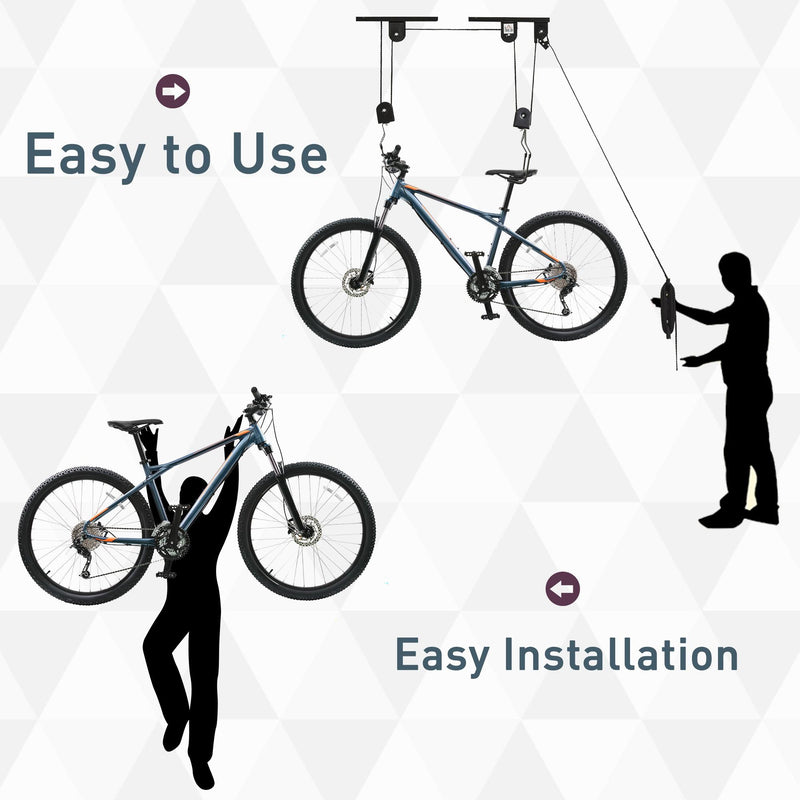 Supporto per Bici Paranco da Soffitto Max 20 Kg in Acciaio  Nero