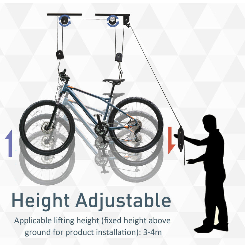 Supporto per Bici Paranco da Soffitto Max 20 Kg in Acciaio  Nero