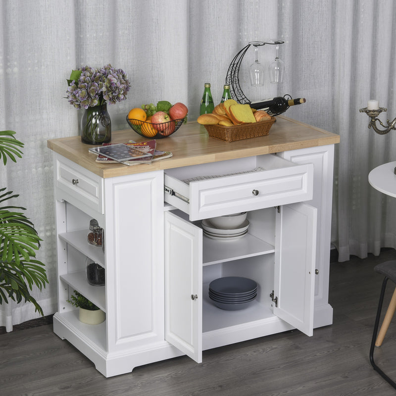 Mobile Madia da Cucina 3 Cassetti 2 Ante con Ruote 116,5x56x91,5 cm in Legno  Bianco