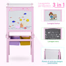 Lavagna per Bambini 3 in 1 con Cavalletto in Legno  Rosa