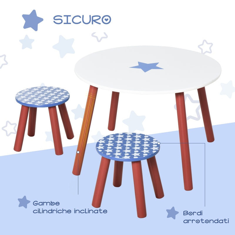Set Tavolino e 2 Sgabelli per Bambini in Legno 