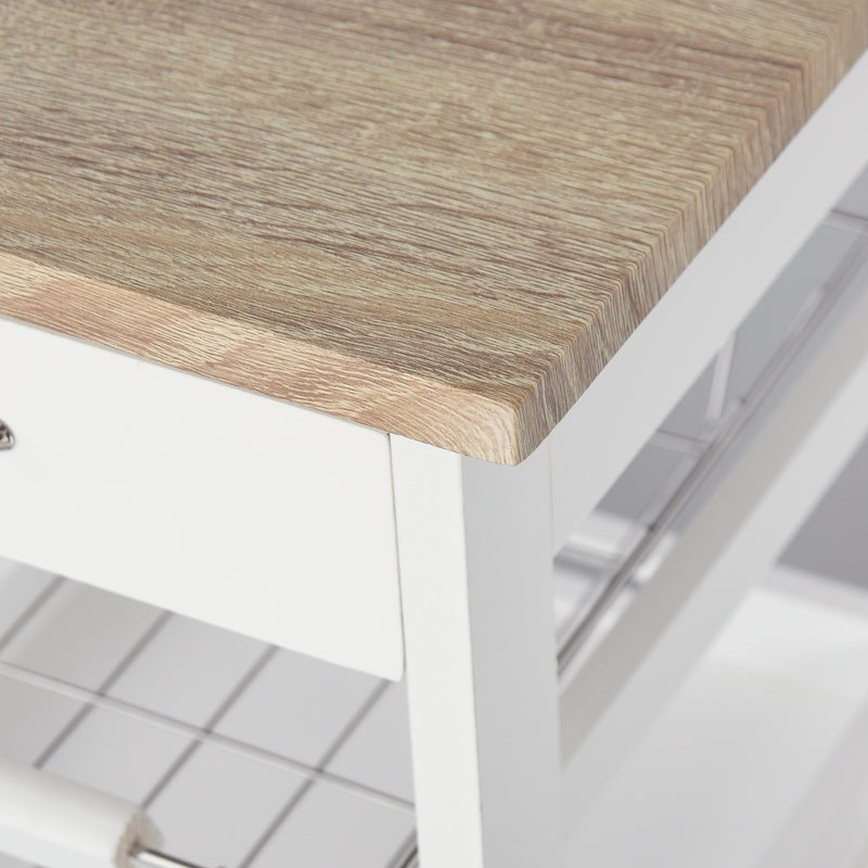 Carrello da Cucina 37x37x82 cm 3 Ripiani 1 Cesta in Legno  Bianco