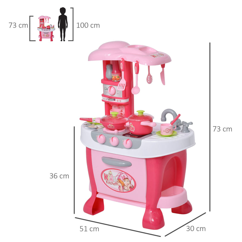 Cucina Giocattolo per Bambini 51x30x73 cm con Utensili  Rosa