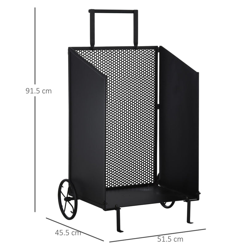 Carrello Portalegna 51,5x45,5x91,5 cm con Ruote in Ferro  Nero
