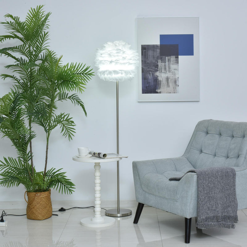 Lampada da Terra con Paralume E27 in Piume  Bianca