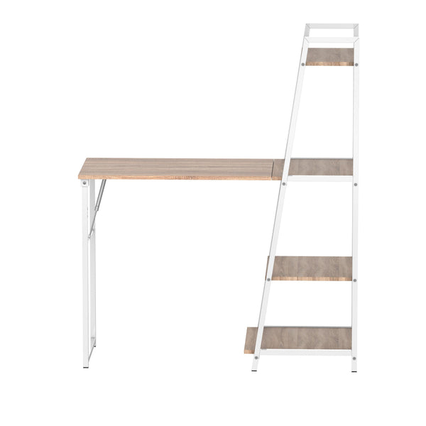 Klappbarer Schreibtisch 106 x 48 x 128 cm mit Bücherregal aus Holz und Metall in Weiß und Eiche prezzo