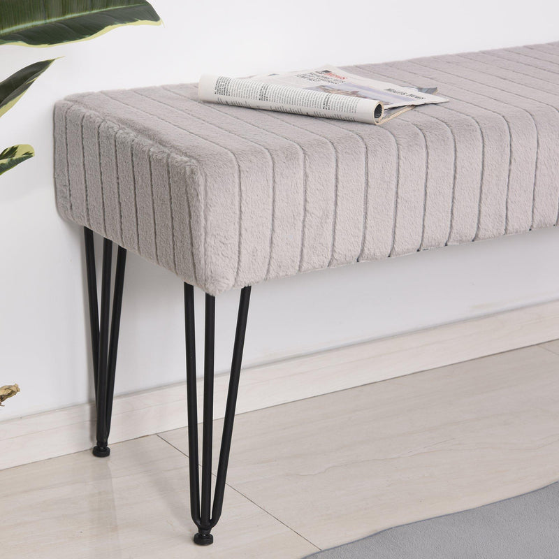 Panca Imbottita 2 Posti 118x42x56 cm in Tessuto e Metallo  Grigia