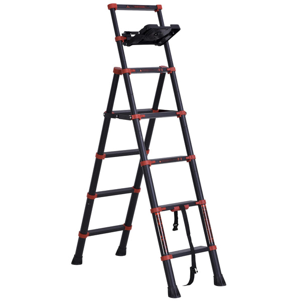 Ausziehbare Teleskopleiter 4+4 Stufen mit schwarz-roter Objekthalterablage sconto