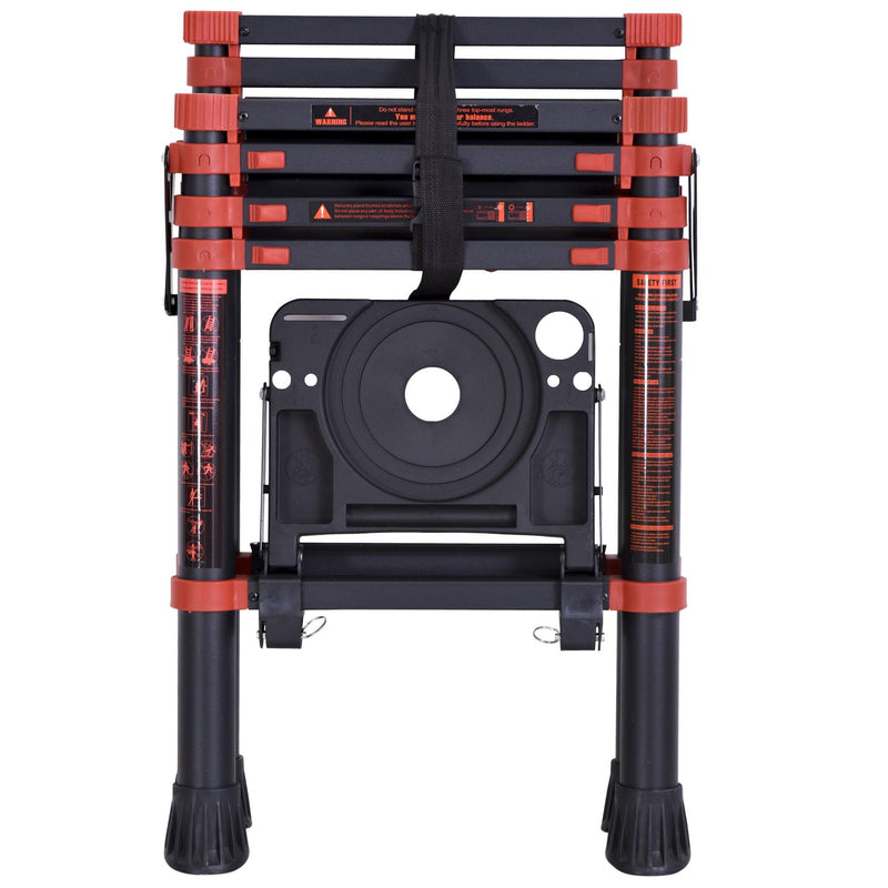 Scala Telescopica Estensibile 4+4 Gradini con Vassoio Porta Oggetti  Nera e Rossa