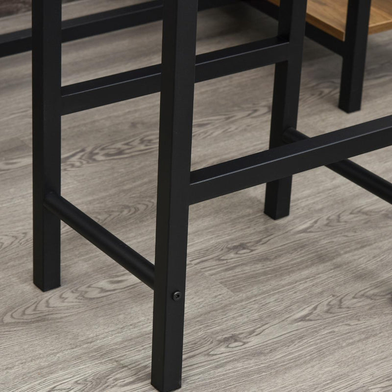 Set Tavolo e 2 Sgabelli Alti con Portabottiglie e Portabicchieri  Nero e Marrone