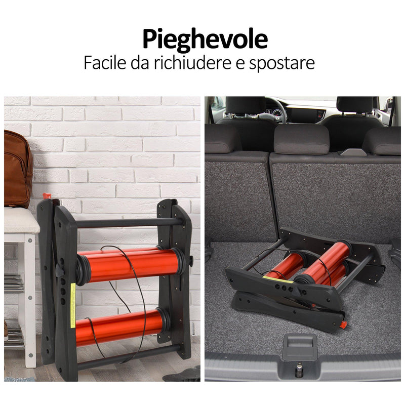 Rullo Bici Allenamento Lunghezza Regolabile 145x56x10,5 cm  Nero e Rosso
