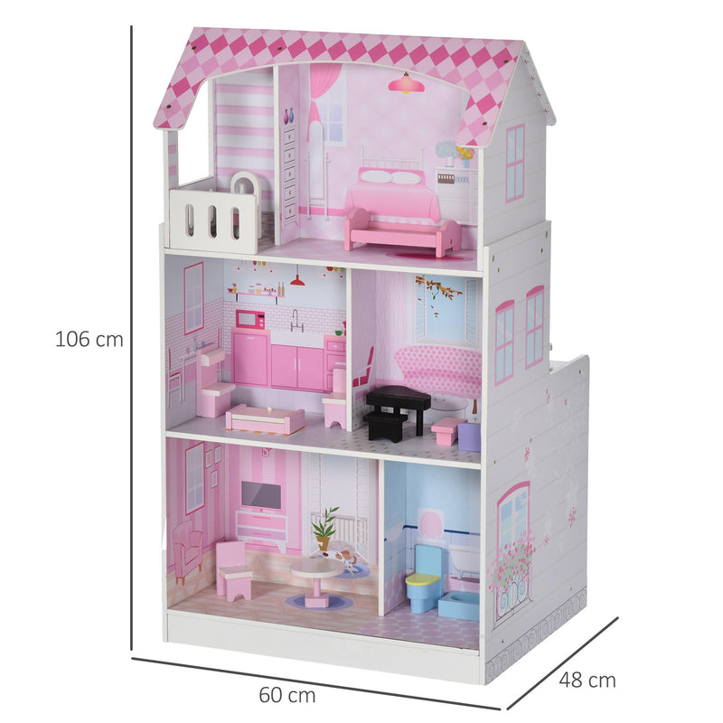 Casa delle Bambole Cucina Giocattolo 2 in 1 60x48x106 cm in Pino e MDF  Rosa