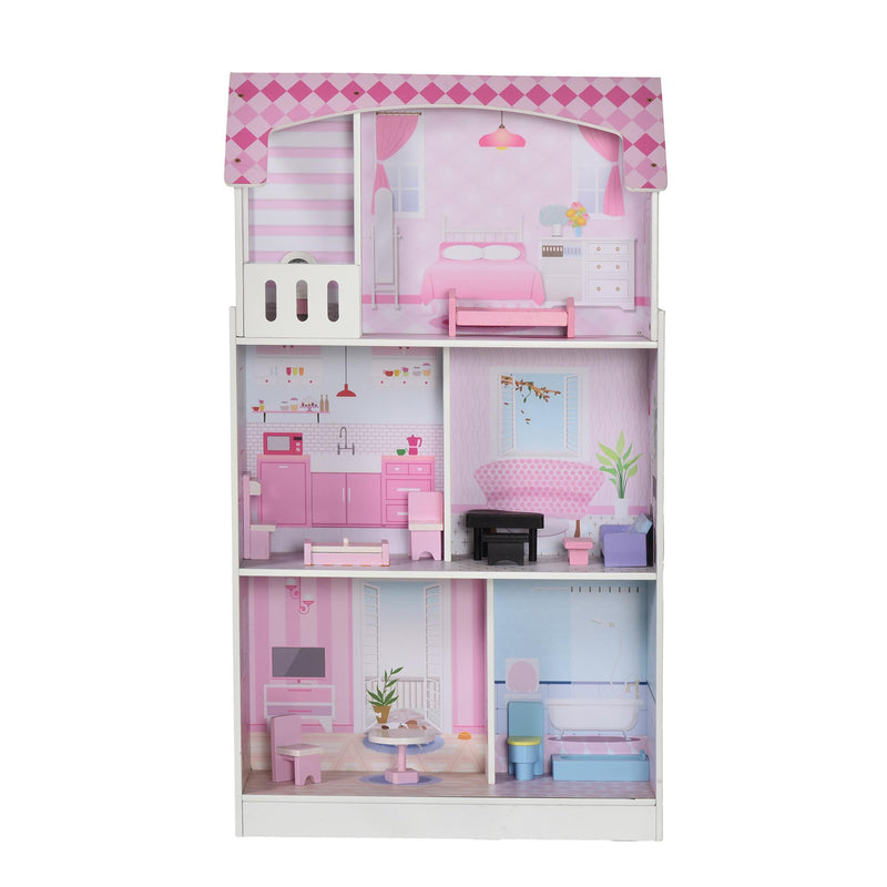 Casa delle Bambole Cucina Giocattolo 2 in 1 60x48x106 cm in Pino e MDF  Rosa