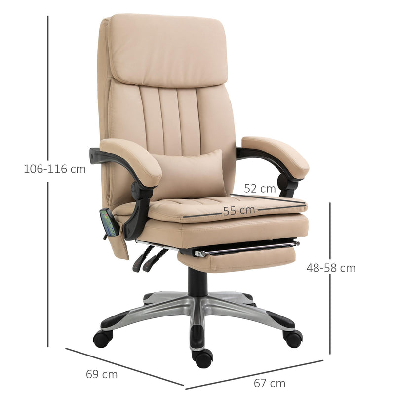 Sedia da Ufficio Presidenziale Massaggiante con Riscaldamento in Similpelle 67x69x106-116 cm  Beige