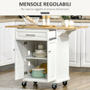 Carrello da Cucina Espandibile 1 Cassetto 2 Ante 119,6x45,7x91,2 cm con Ruote  Bianco