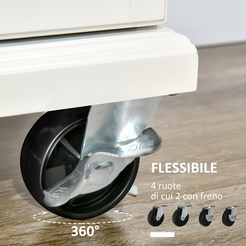 Carrello da Cucina Espandibile 1 Cassetto 2 Ante 119,6x45,7x91,2 cm con Ruote  Bianco