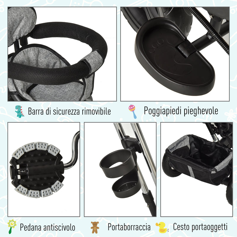 Passeggino Triciclo per Bambini Pieghevole  Grigio