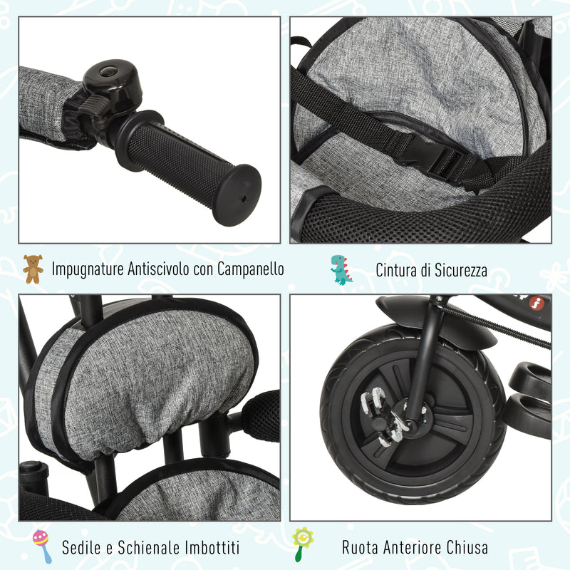 Passeggino Triciclo per Bambini Pieghevole  Grigio