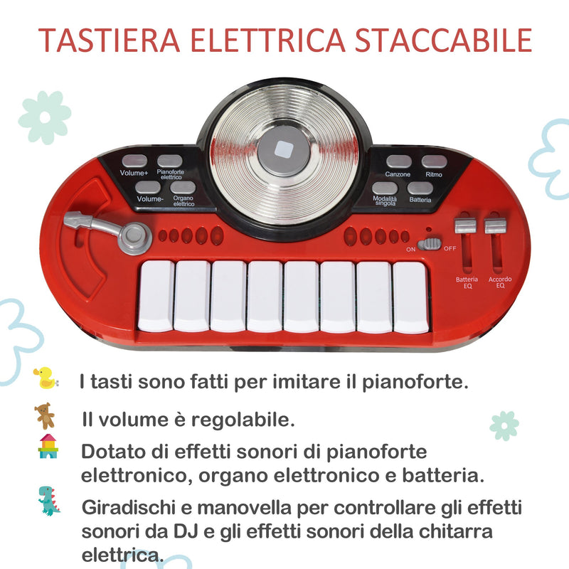 Batteria Musicale Giocattolo per Bambini con Microfono e Tastiera  Rossa