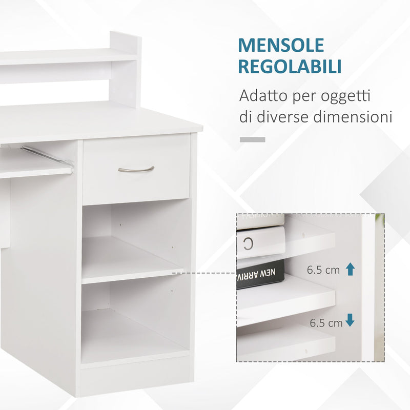Scrivania 104 x 48 x 95,5 cm con Ripiano Tastiera Estraibile e Mensole  in Legno  Bianco