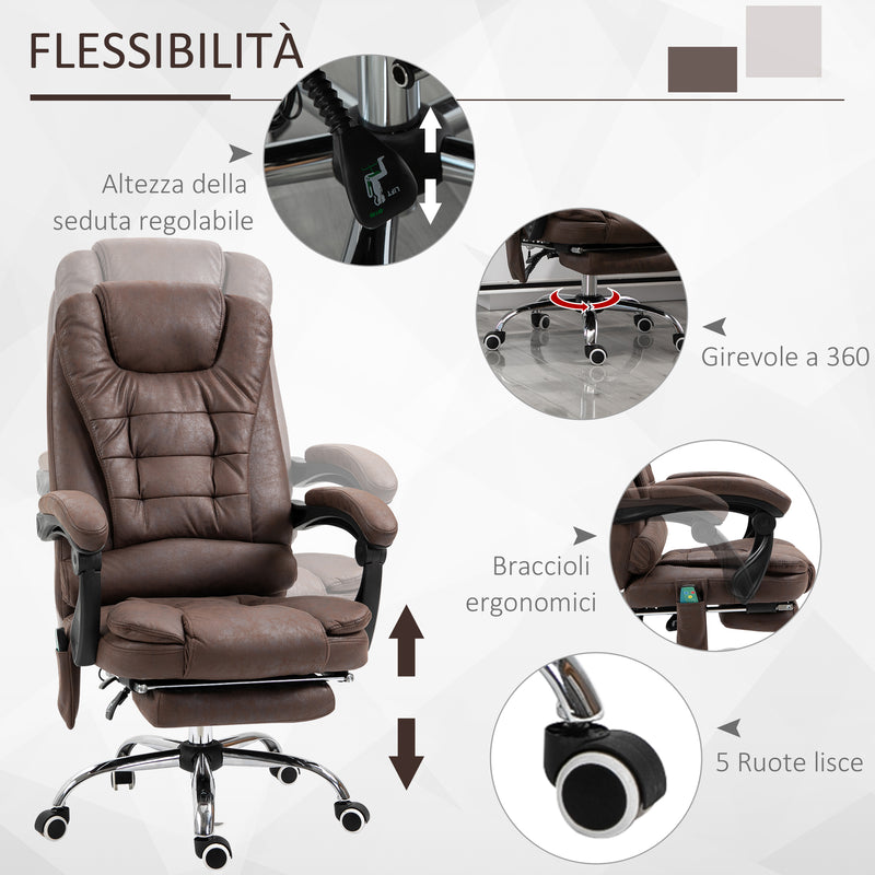 Sedia Poltrona da Ufficio Presidenziale Massaggiante in Similpelle  Marrone