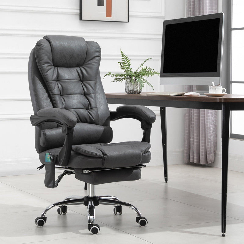 Sedia Poltrona da Ufficio Presidenziale Massaggiante in Similpelle  Grigio Scuro