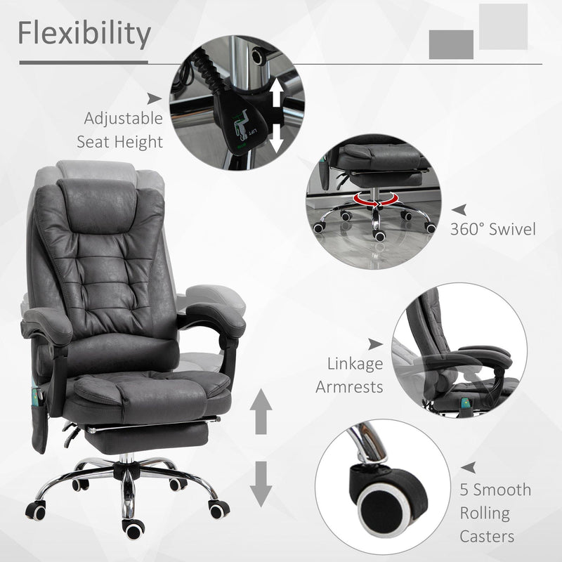 Sedia Poltrona da Ufficio Presidenziale Massaggiante in Similpelle  Grigio Scuro