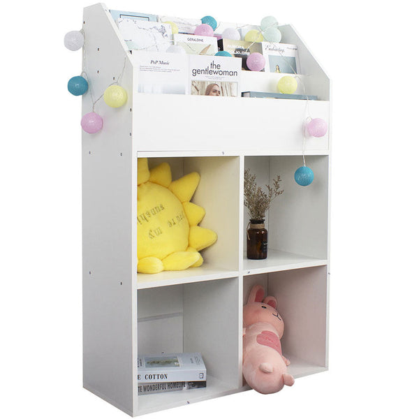 acquista Libreria Cameretta Bambini Legno Scaffale 5 Ripiani Porta Giocattoli Libri Bianco
