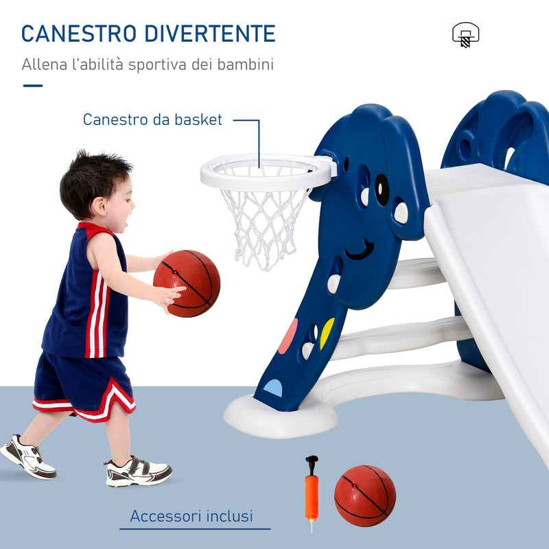 Scivolo per Bambini 146x68x68 cm con Canestro e Pallone Basket  Blu e Bianco