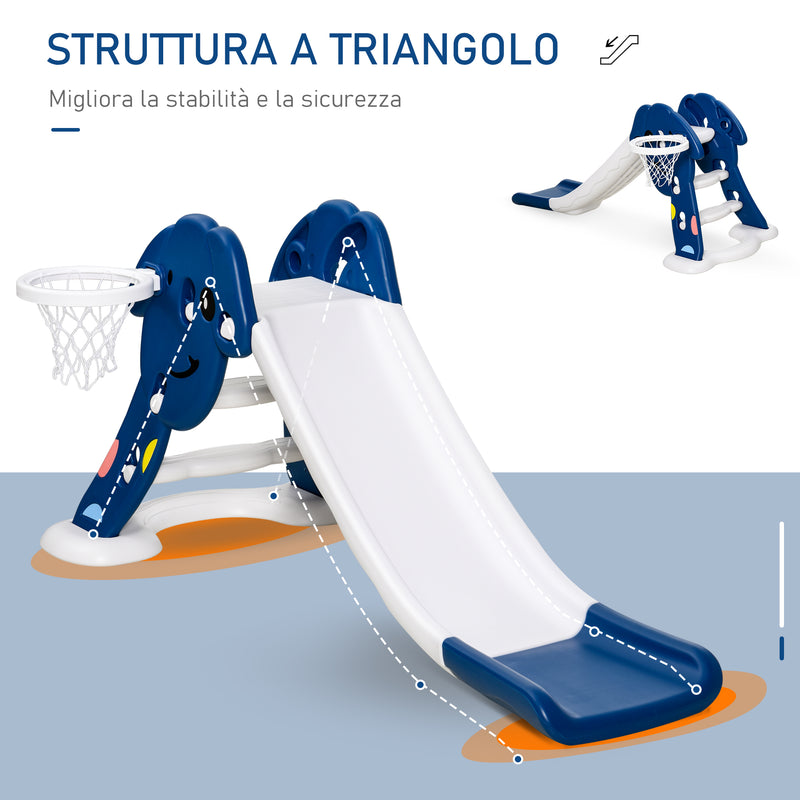 Scivolo per Bambini 146x68x68 cm con Canestro e Pallone Basket  Blu e Bianco