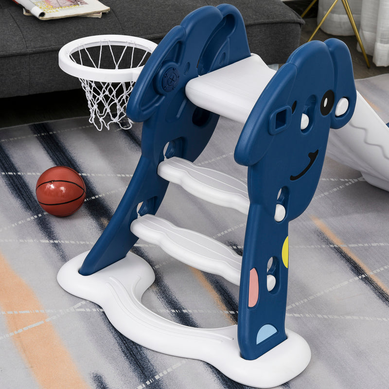 Scivolo per Bambini 146x68x68 cm con Canestro e Pallone Basket  Blu e Bianco