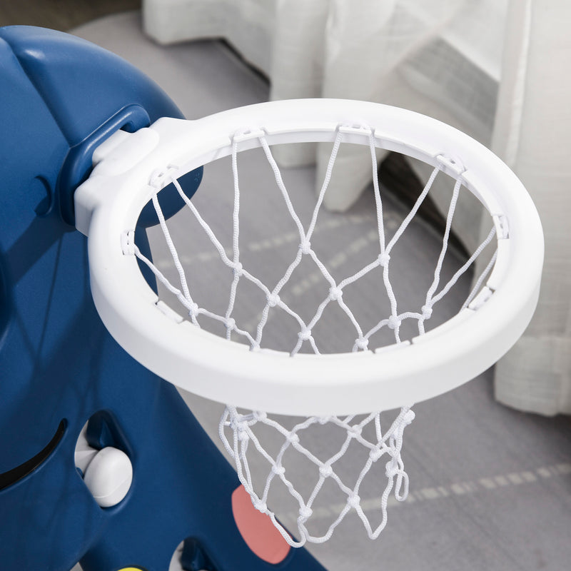 Scivolo per Bambini 146x68x68 cm con Canestro e Pallone Basket  Blu e Bianco