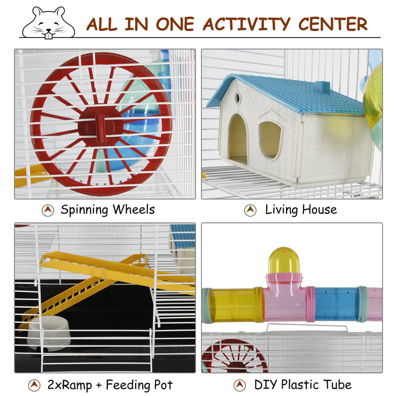 Gabbia per Criceti 3 Livelli con Tubi e Accessori 