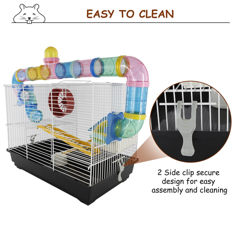 Gabbia per Criceti 3 Livelli con Tubi e Accessori 