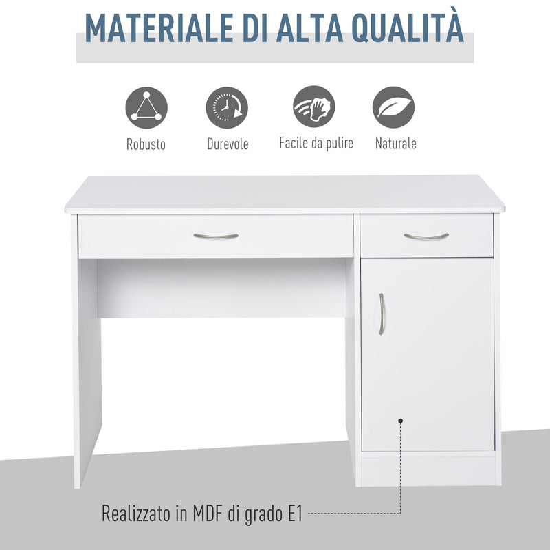 Scrivania da Ufficio Porta PC 2 Cassetti 1 Anta 111x48x75,8 cm in Legno  Bianco