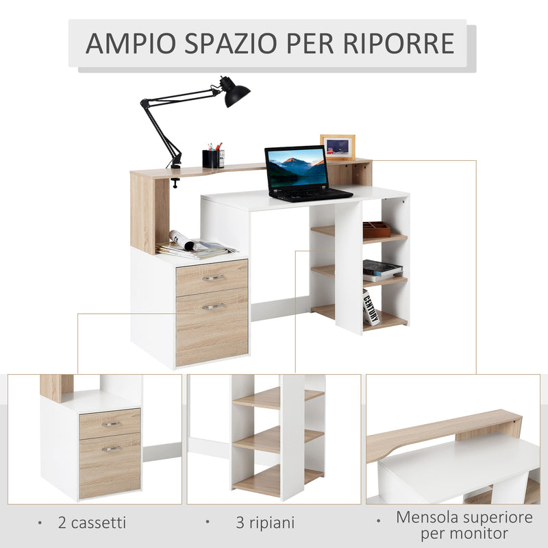 Scrivania da Ufficio Porta PC 137x55x92 cm in Legno MDF Legno Naturale e Bianco
