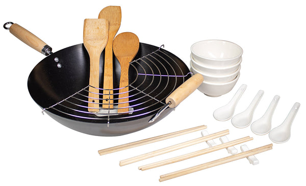 acquista Wok-Set 21-teilig aus Karbonstahl für die japanische Küche Black Collection