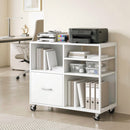 Mobile Porta Stampante 80x40x65,5 cm con Ruote e Cassetto A4 in Legno e Metallo Bianco      