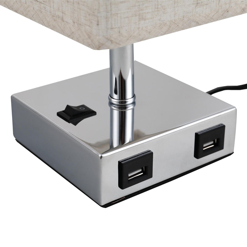 Lampada da Comodino Abat Jour con Paralume in Tessuto e 2 Porte USB E27 12x12x35 cm  Crema