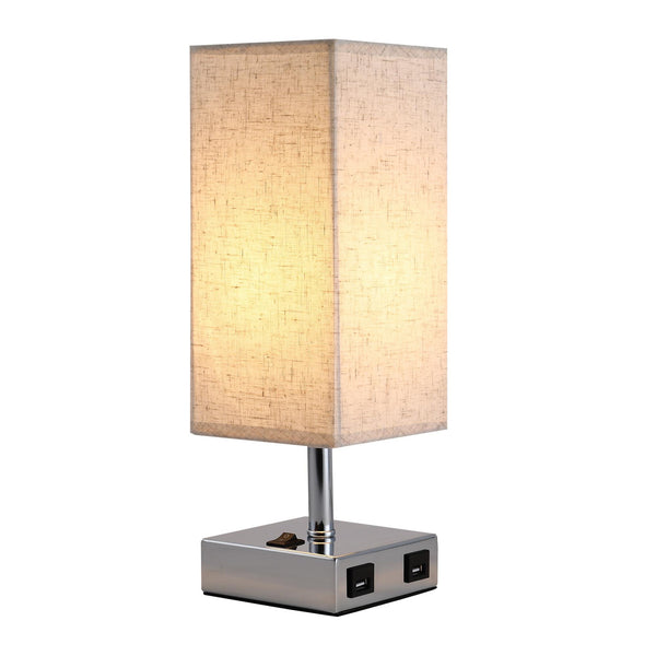 acquista Abat Jour Nachttischlampe mit Lampenschirm aus Stoff und 2 USB-Anschlüssen E27 12x12x35 cm Creme