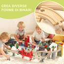 Set Ferroviario 100 Pezzi per Bambini 3+ Anni con Gru Magnetica Treni Ponte Elicottero in Legno      