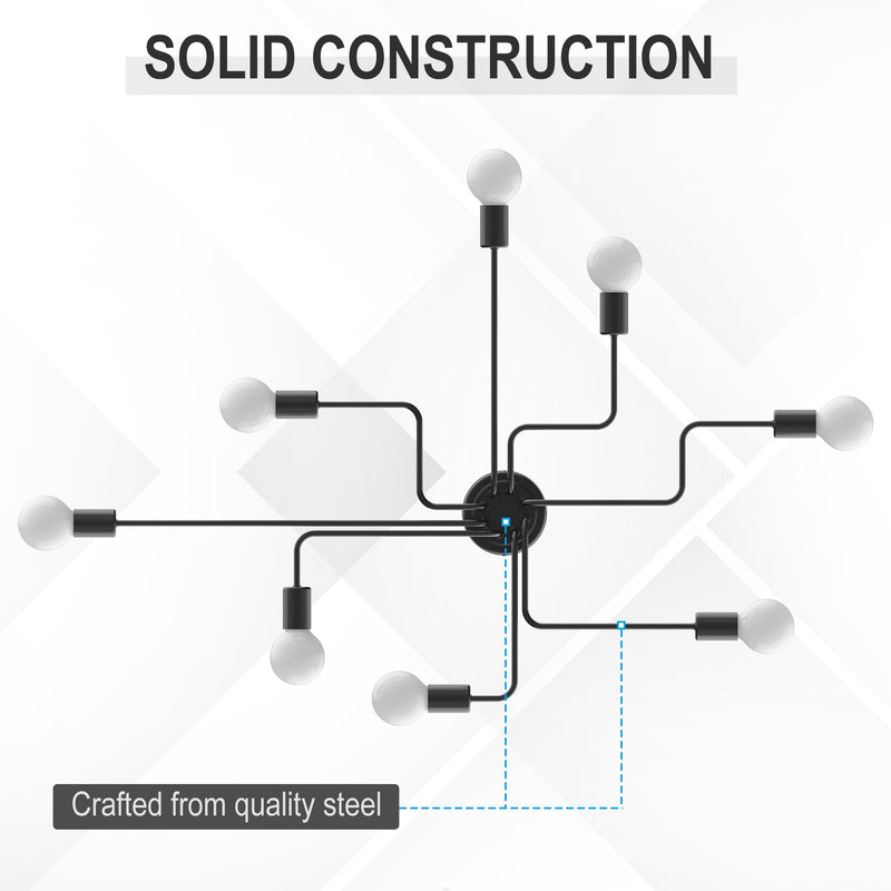 Lampadario a Soffitto Moderno da Soffitto 8 Luci E27 105x74x11 cm  Nero