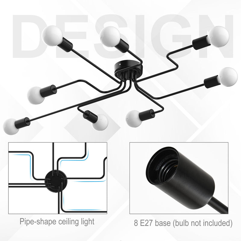 Lampadario a Soffitto Moderno da Soffitto 8 Luci E27 105x74x11 cm  Nero
