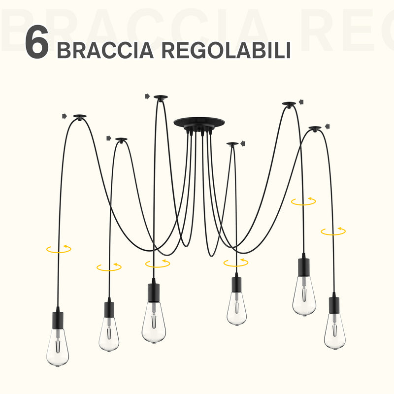 Lampadario a Soffitto Moderno a Sospensione 6 Luci E27 Ø34x16 cm  Nero
