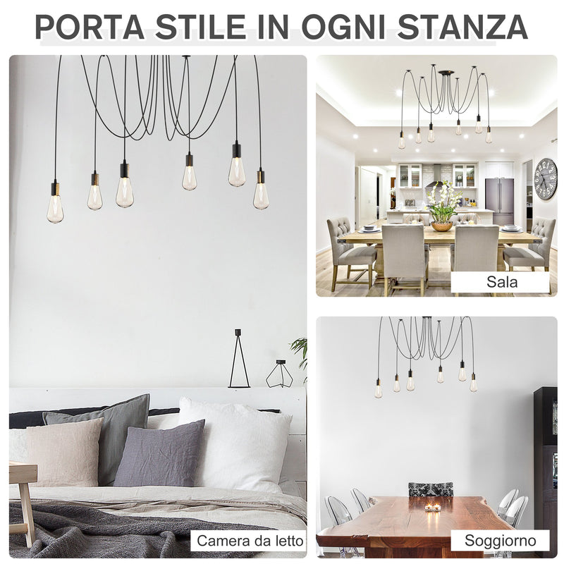 Lampadario a Soffitto Moderno a Sospensione 6 Luci E27 Ø34x16 cm  Nero