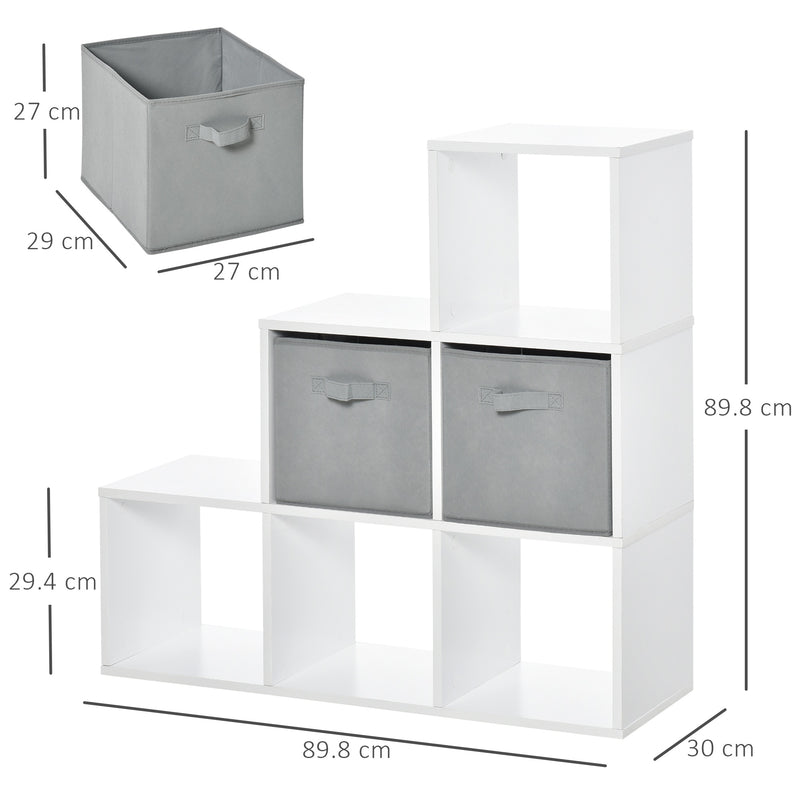 Mobile Libreria 2 Cassetti 6 Ripiani 89,8x30x89,8 cm  Bianco e Grigio